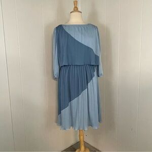 Vintage Crew Neck‎ 3/4 Sleeve Pleated Tiered Geometric Midi Dress